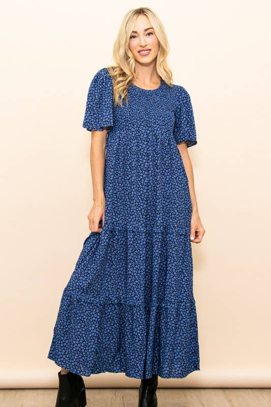 Fall In Love Smocked Flare Floral Maxi Dress with Pockets
