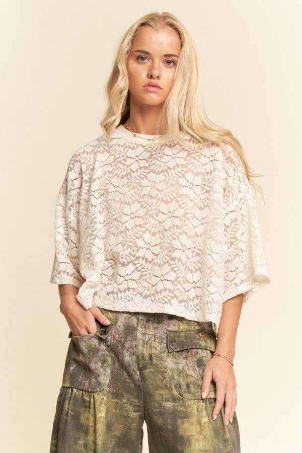 BOXY FLORAL LACE KNIT TOP