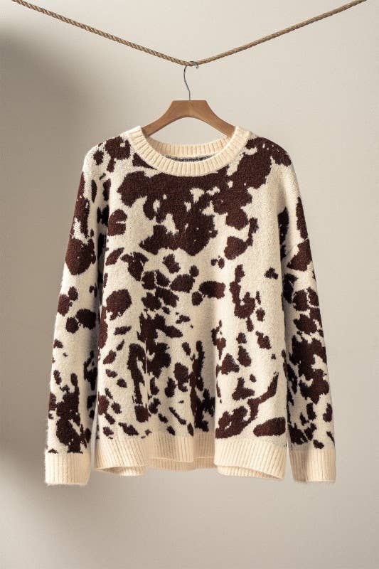 Cow Print Western Knit Top - Boho Camo Style