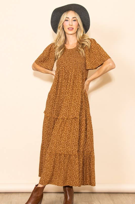 Fall In Love Smocked Flare Floral Maxi Dress with Pockets