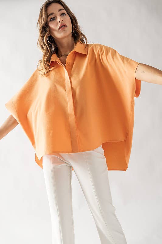 RELAXED FIT HIDDEN PLACKET SHORT SLEEVE SHIRT