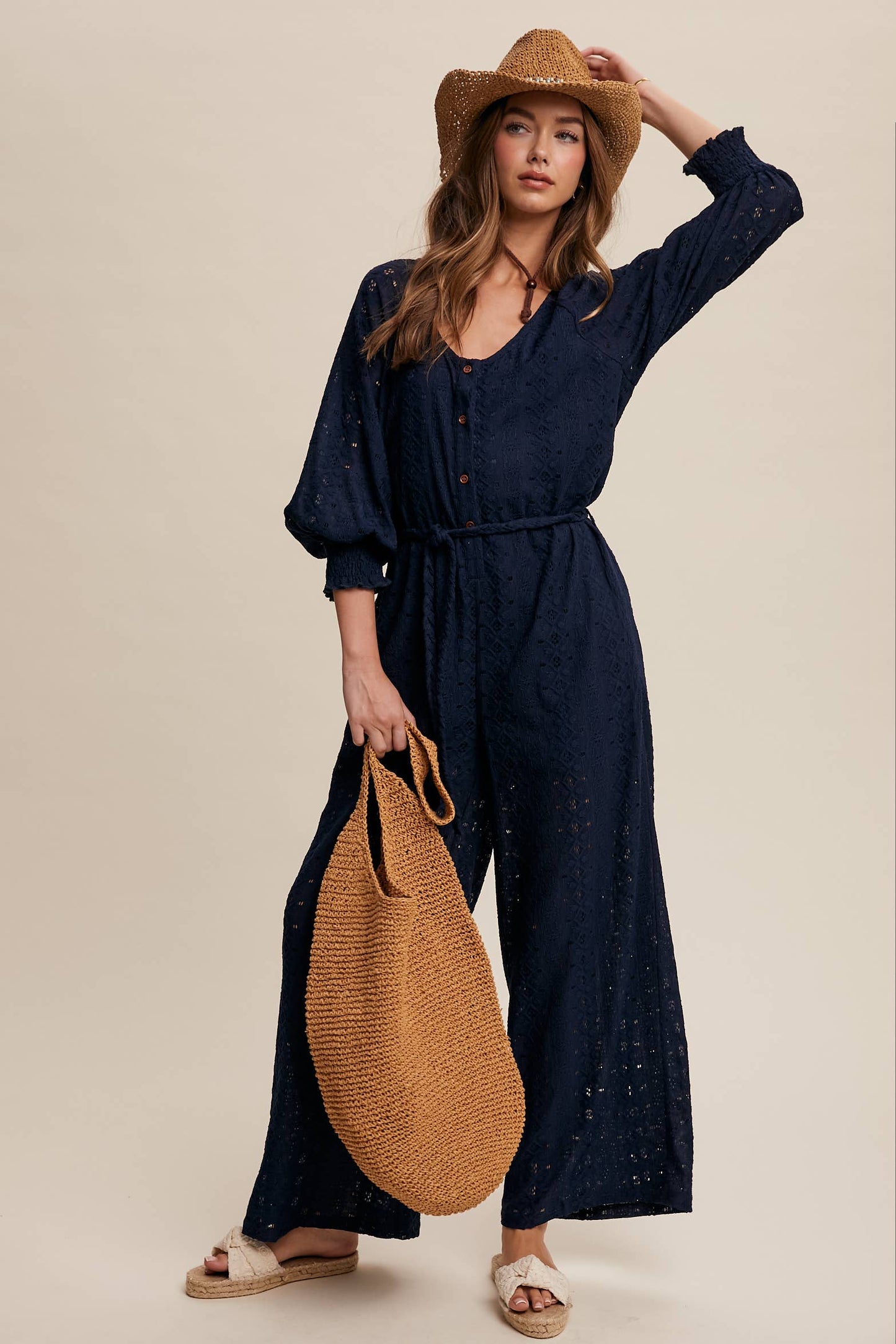 Eyelet Lace Wide Leg Jumpsuit