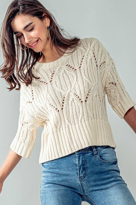 Knit Sweater Crochet Round Neck Short Sleeve Top