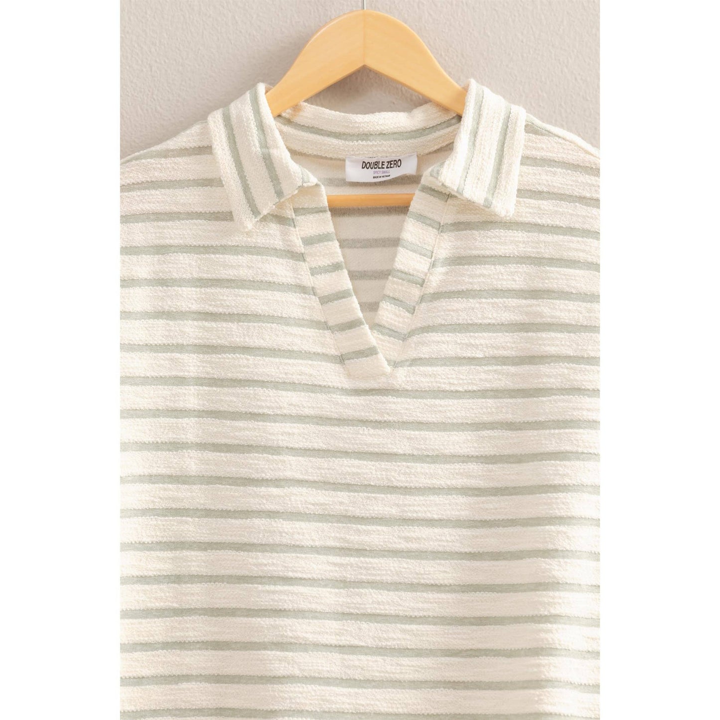 Striped Polo Neck Short Sleeve Top