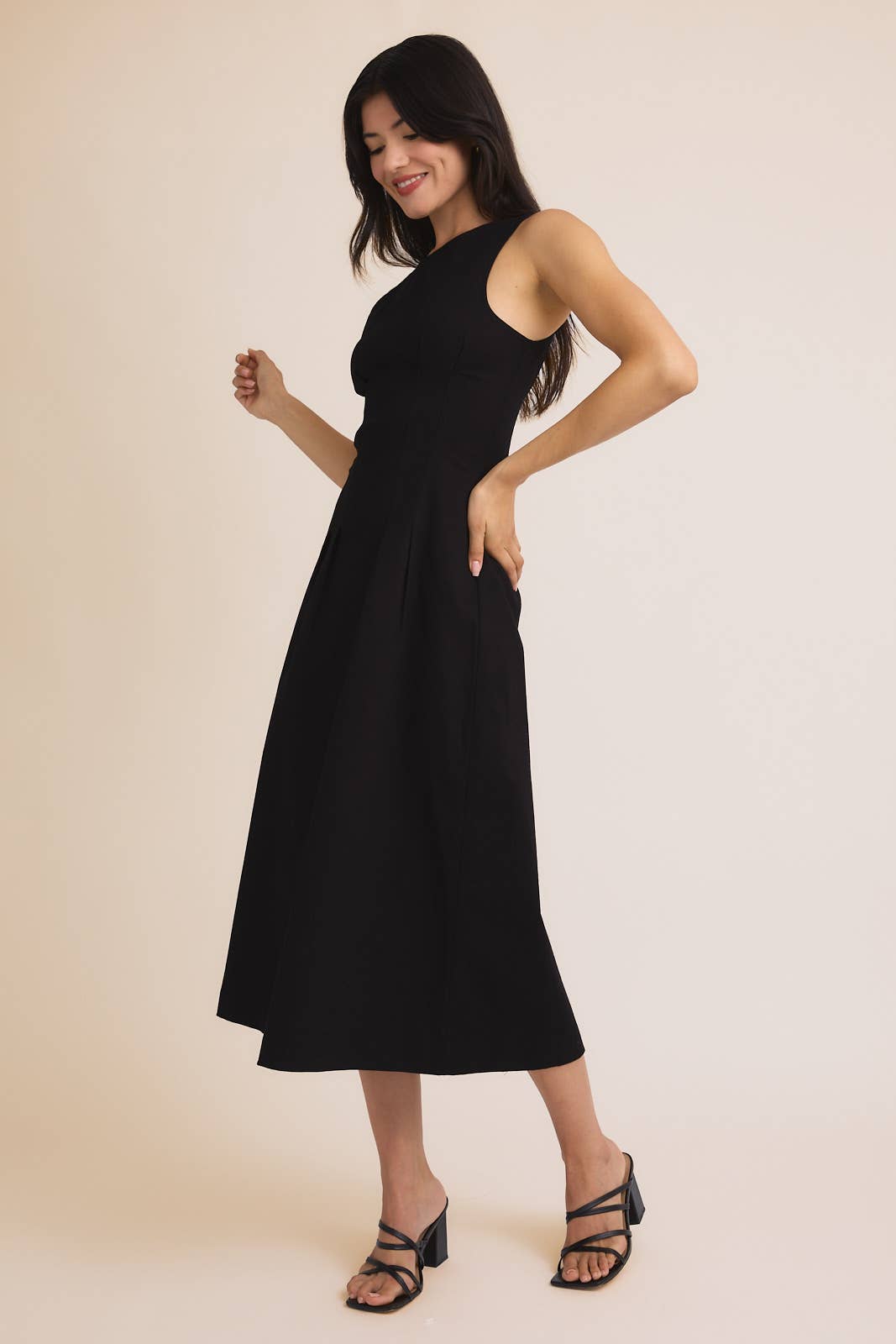 Claude Sleeveless Pleated Midi Dress