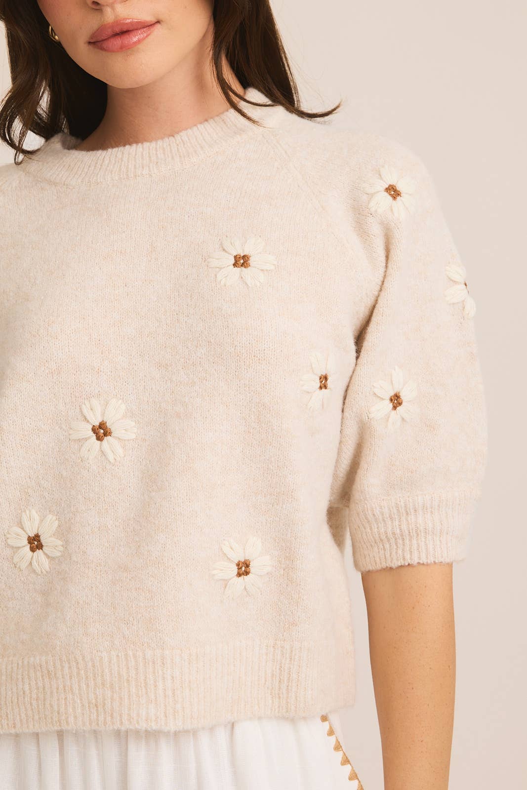 Floral Embroidered Knit Sweater Top