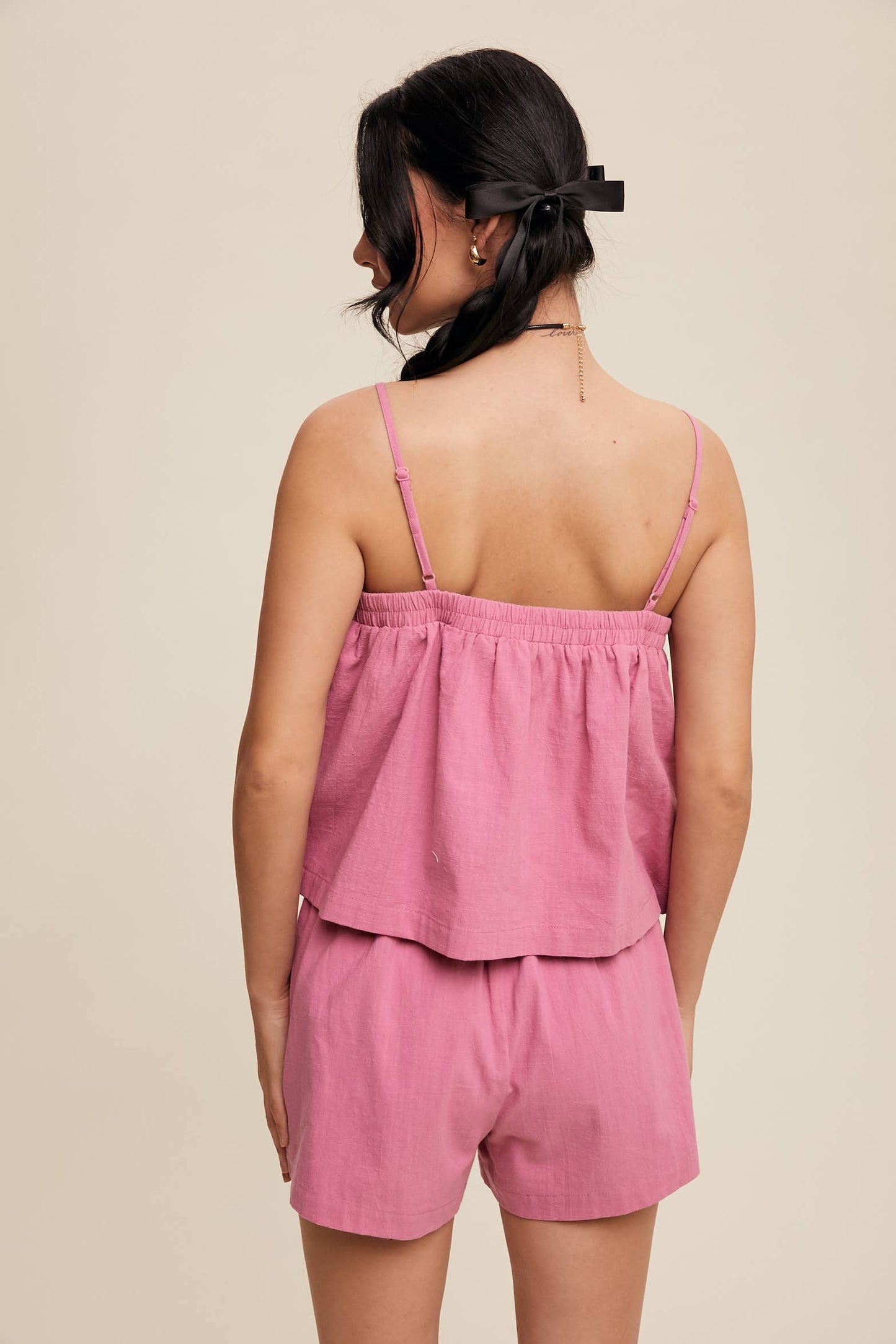Bow-Tie Spaghetti Strap Top and Pocket Shorts Set