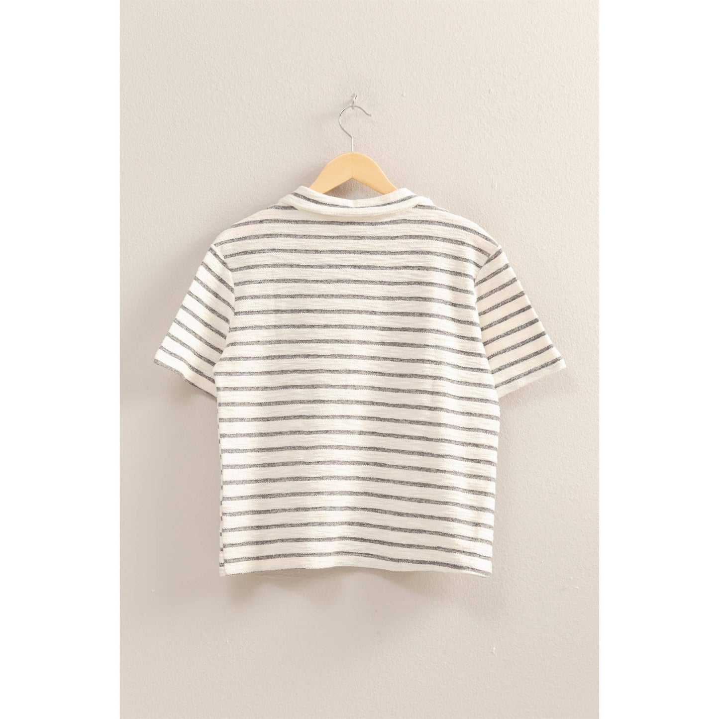 Striped Polo Neck Short Sleeve Top