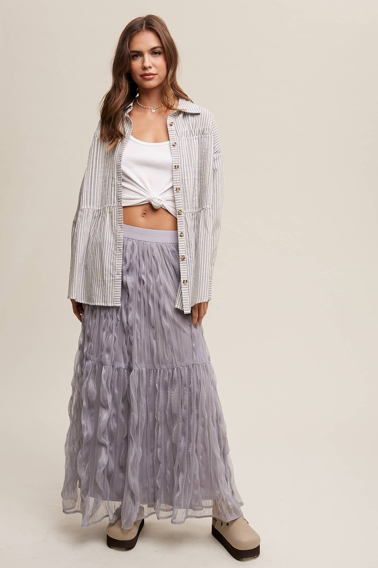 Striped Peplum Button-Down Shirt