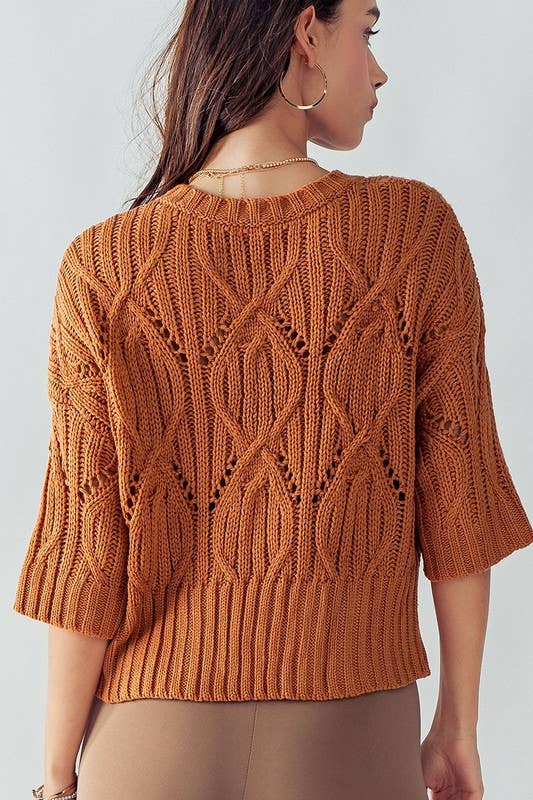 Knit Sweater Crochet Round Neck Short Sleeve Top