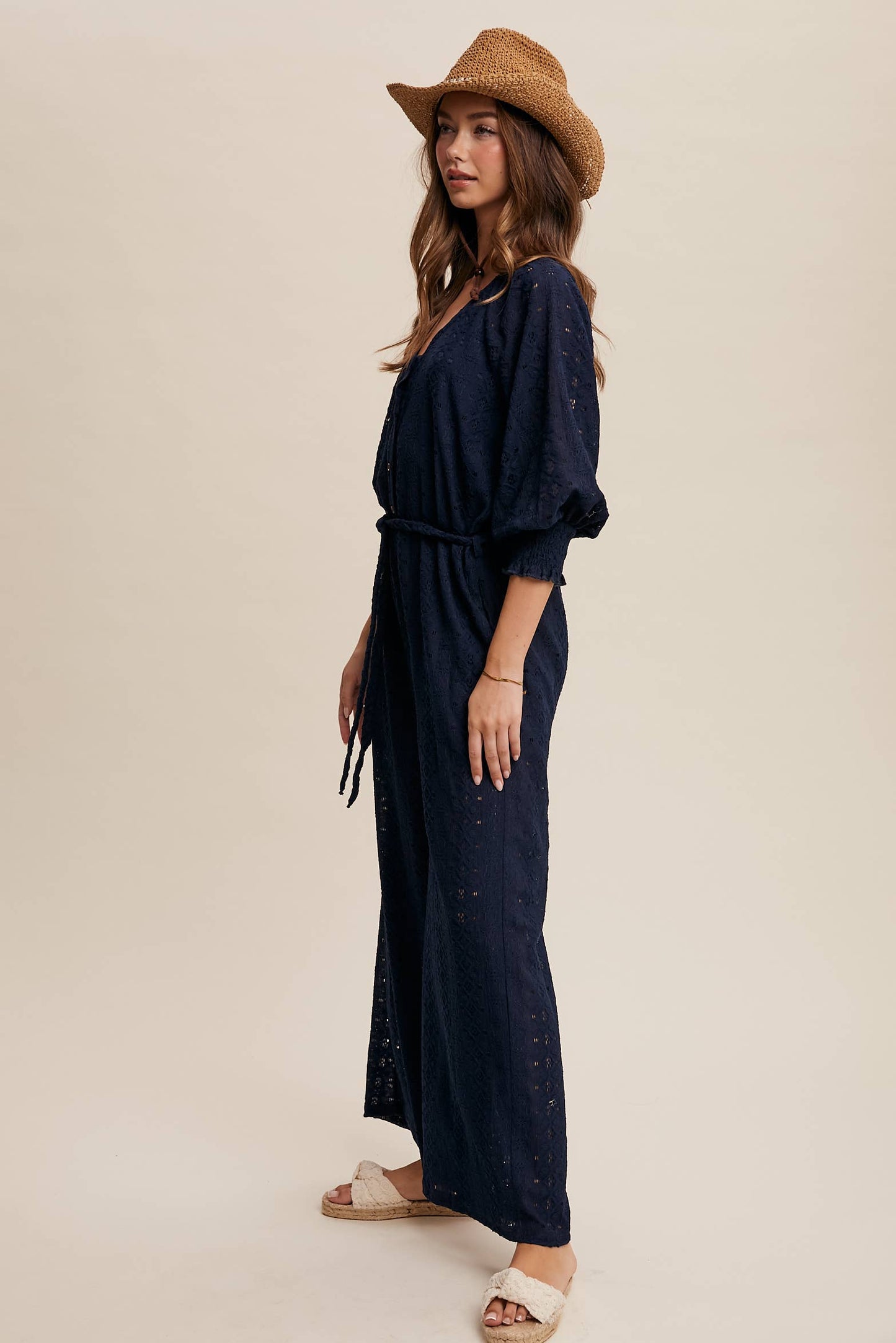 Eyelet Lace Wide Leg Jumpsuit