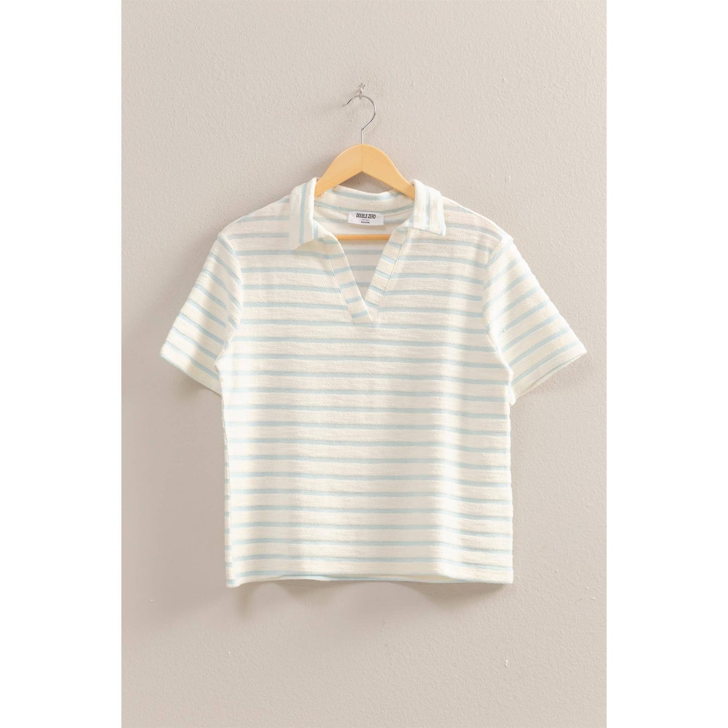 Striped Polo Neck Short Sleeve Top