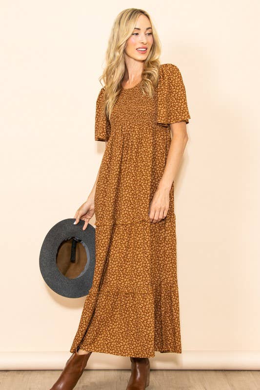Fall In Love Smocked Flare Floral Maxi Dress with Pockets