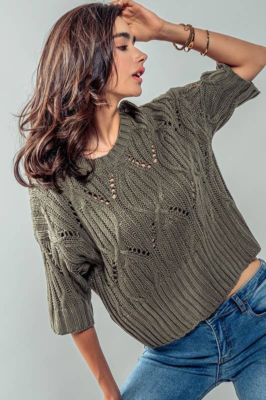 Knit Sweater Crochet Round Neck Short Sleeve Top