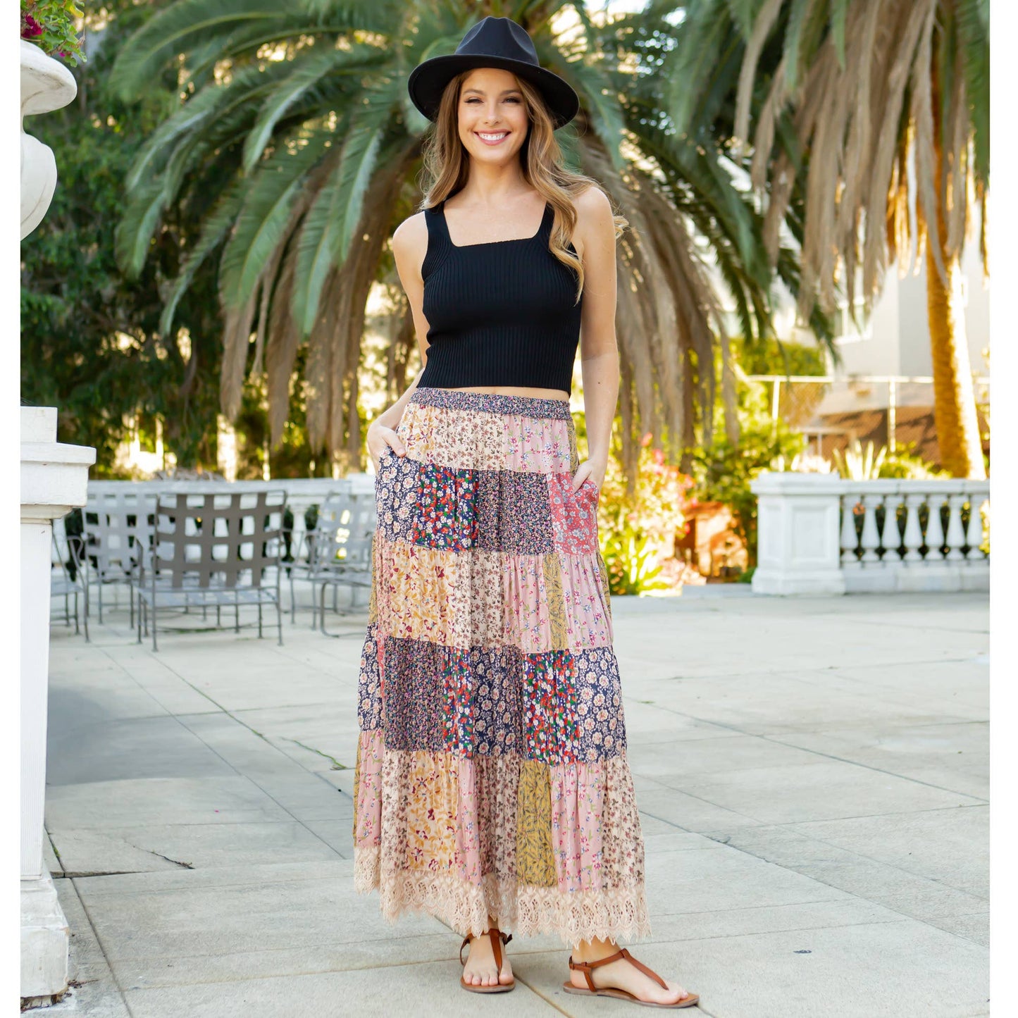 Long Tiered Western Crinkle Skirt