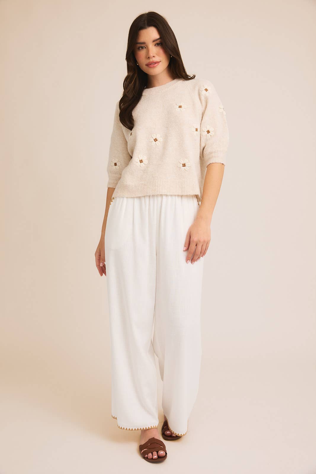 Floral Embroidered Knit Sweater Top