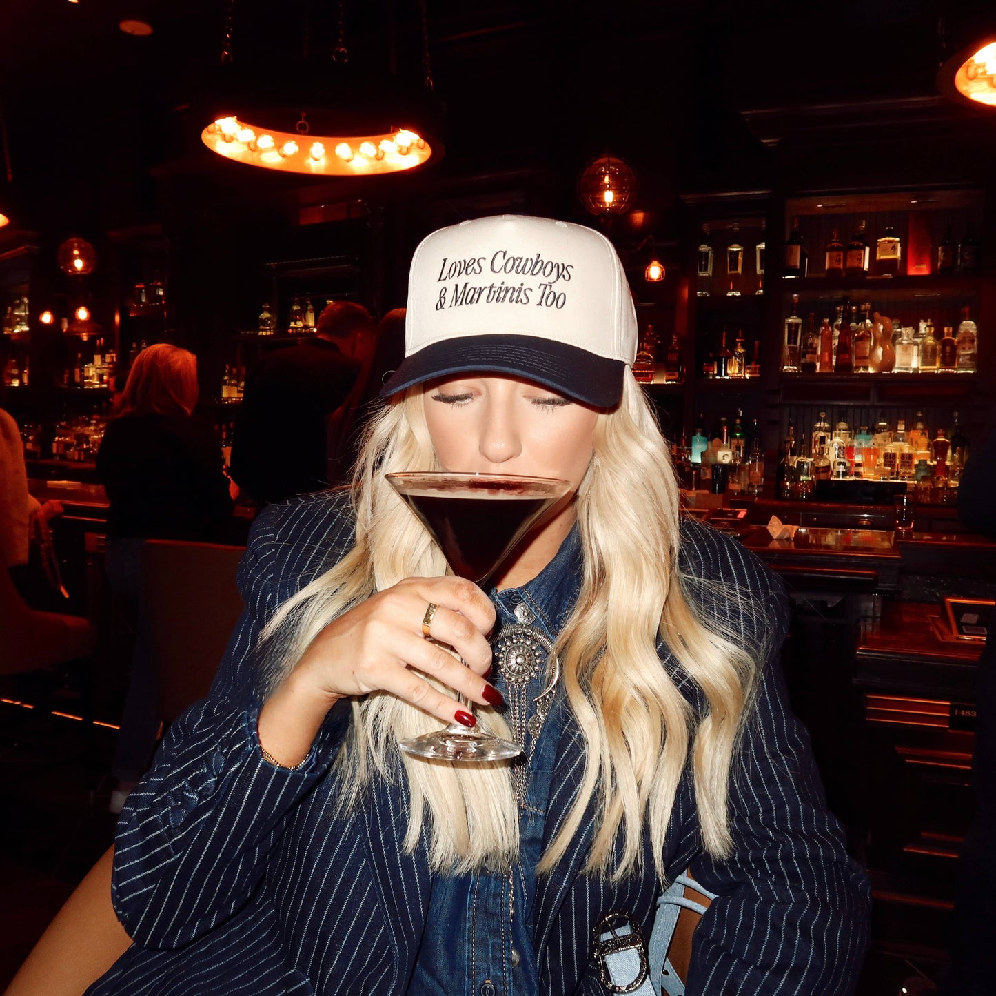 Loves Cowboys & Martinis Too Embroidered Hat- Trendy Hat