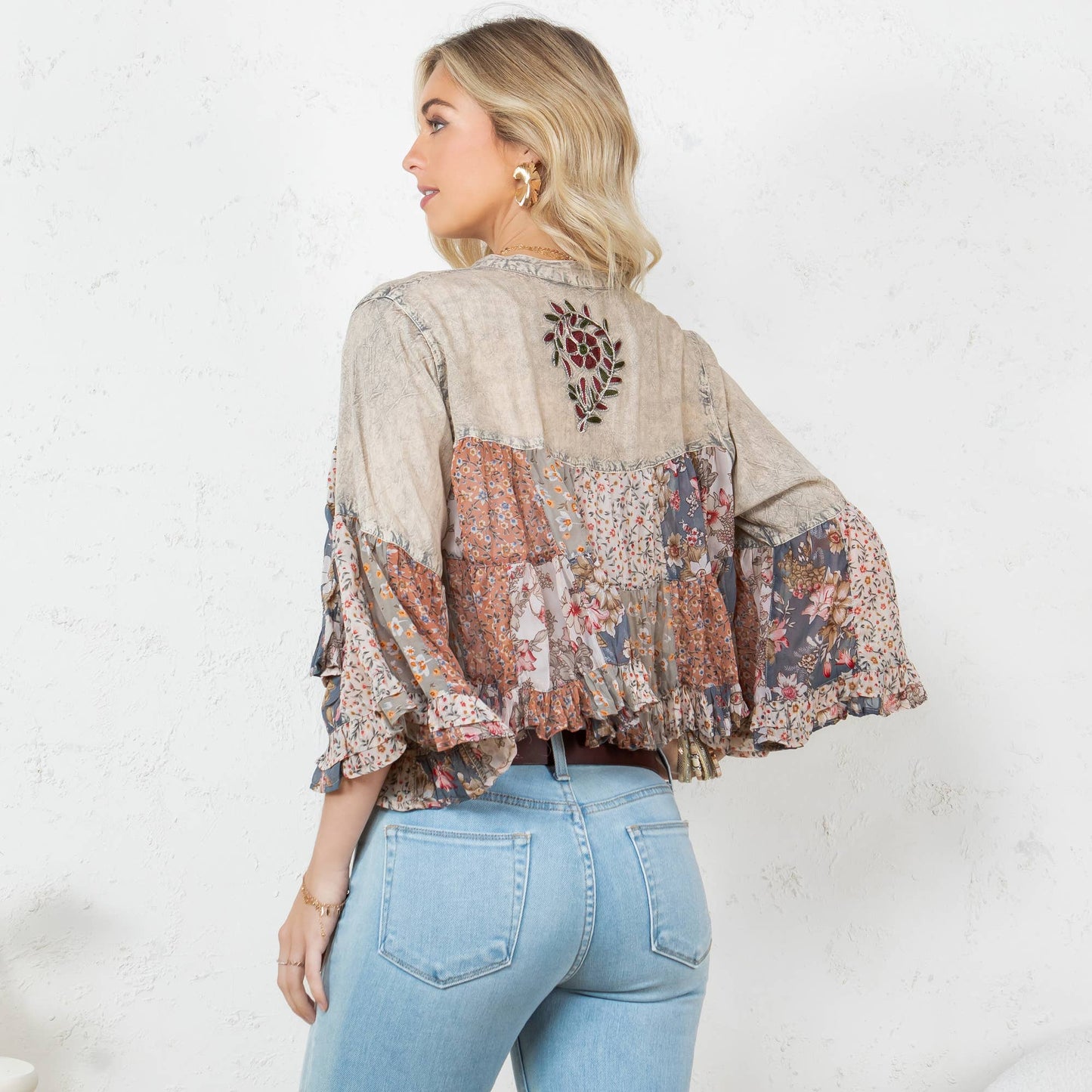 Vintage Boho Tiered Patchwork Cropped Shrug