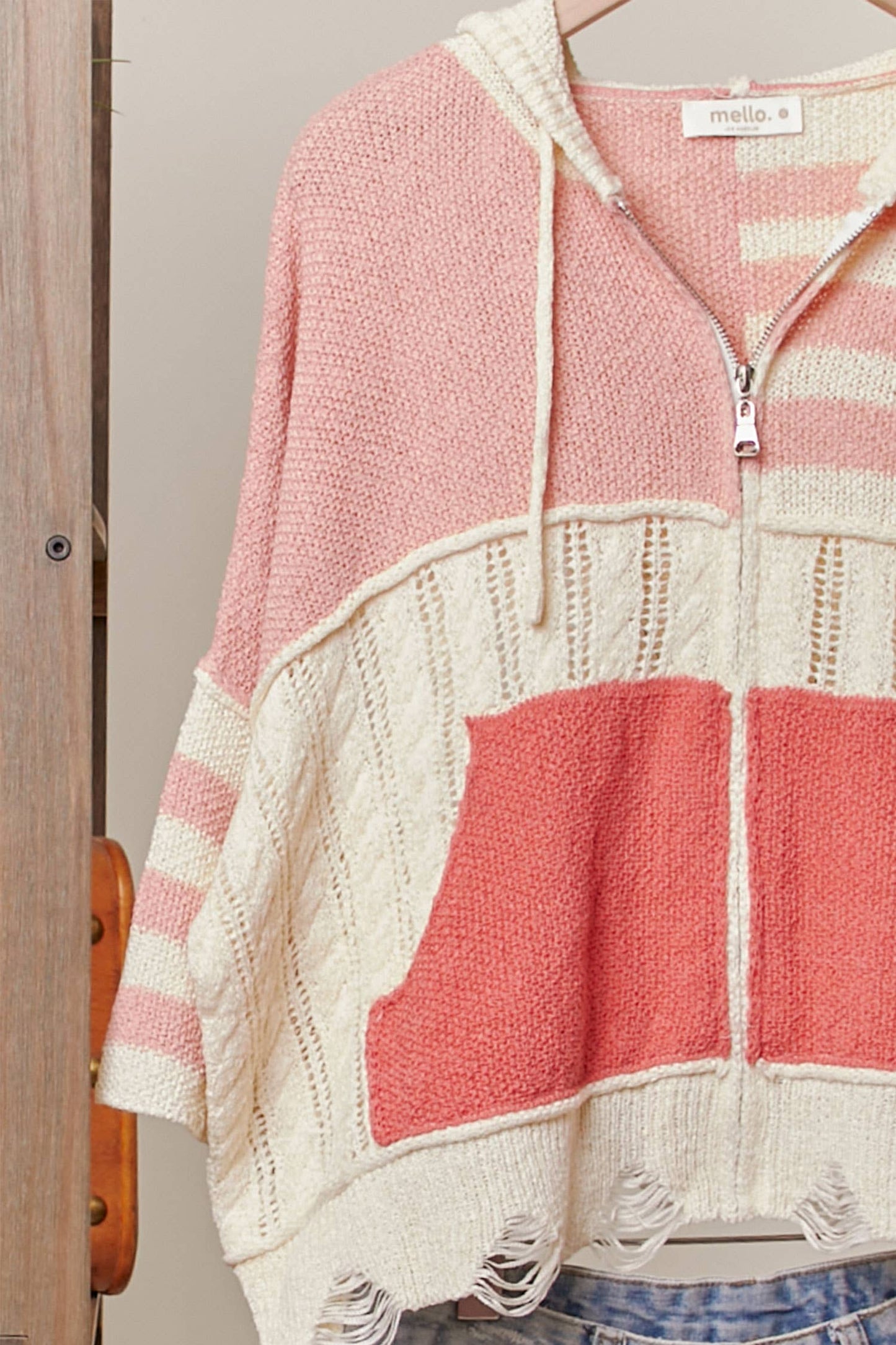 Stripe Distressed Knit Hoodie