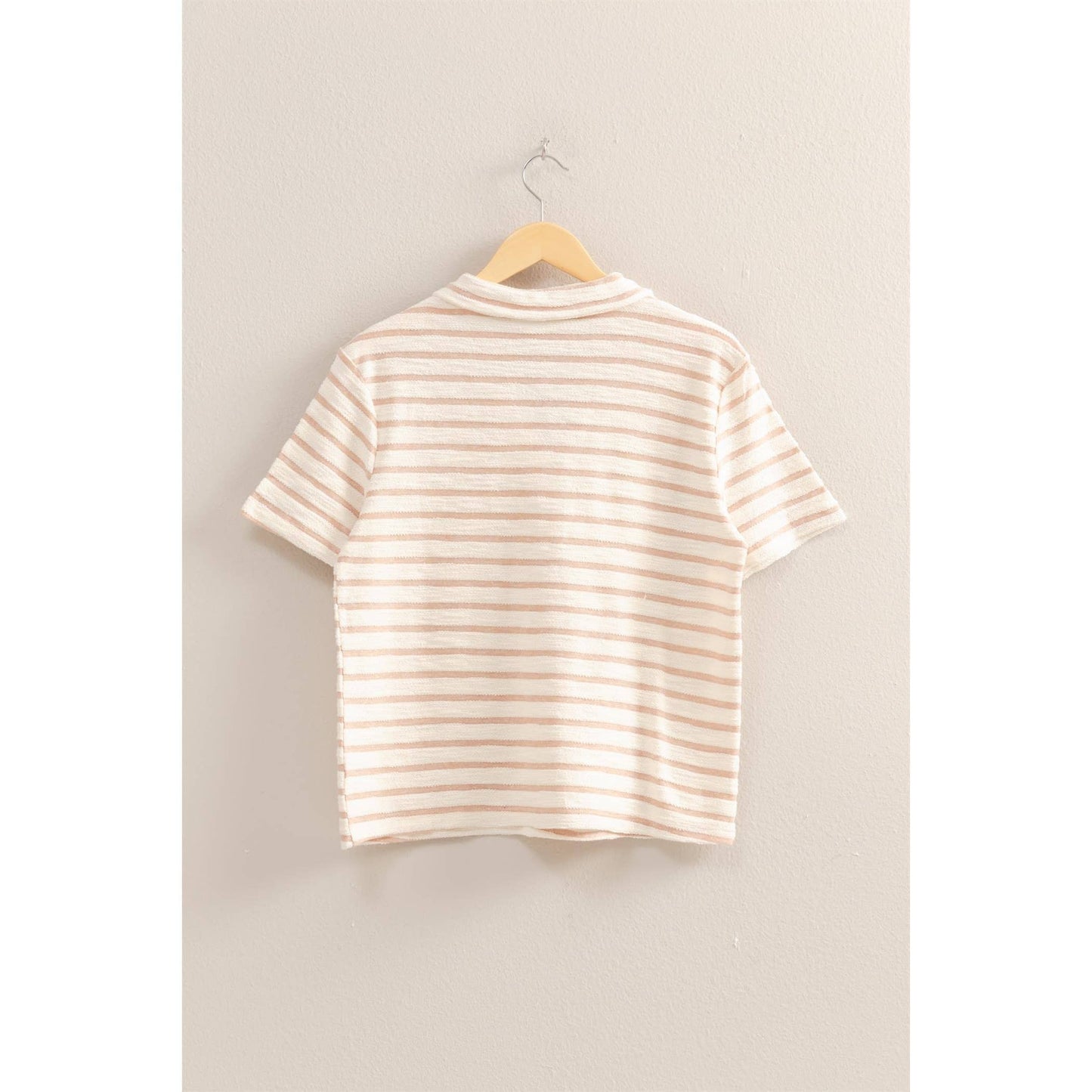 Striped Polo Neck Short Sleeve Top