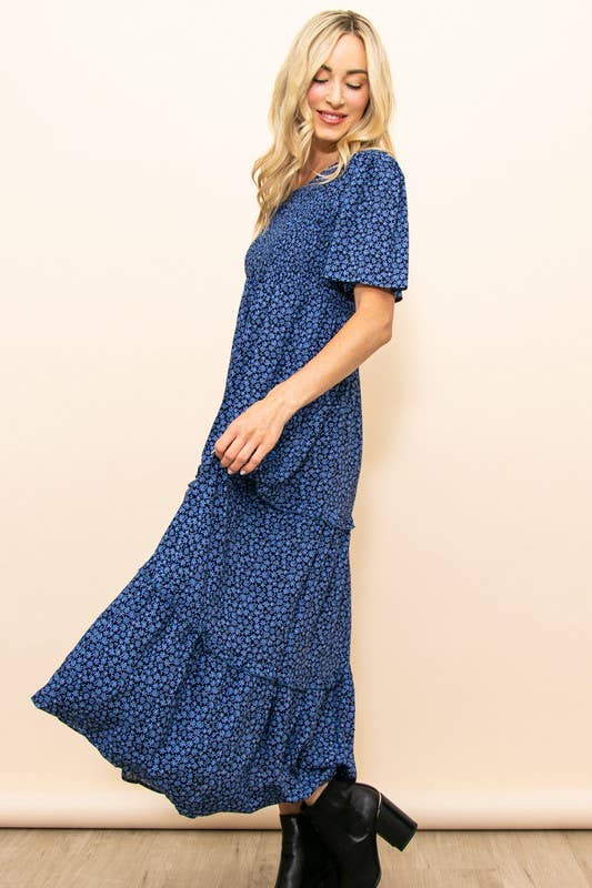 Fall In Love Smocked Flare Floral Maxi Dress with Pockets
