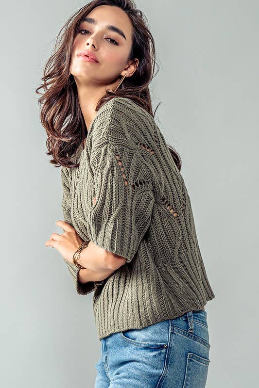 Knit Sweater Crochet Round Neck Short Sleeve Top