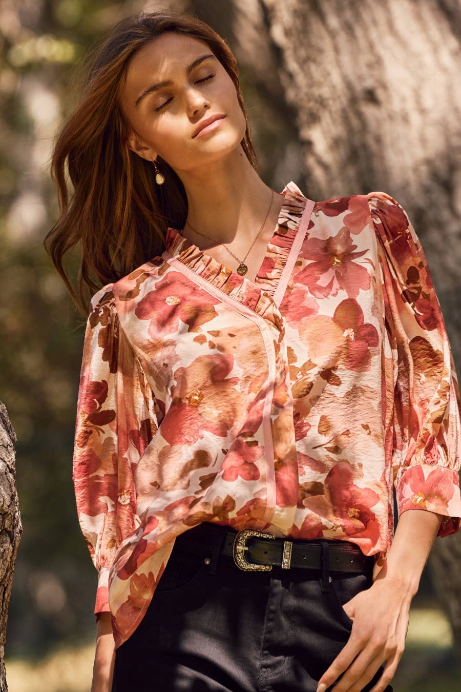 Crinkled Floral Printed Blouse