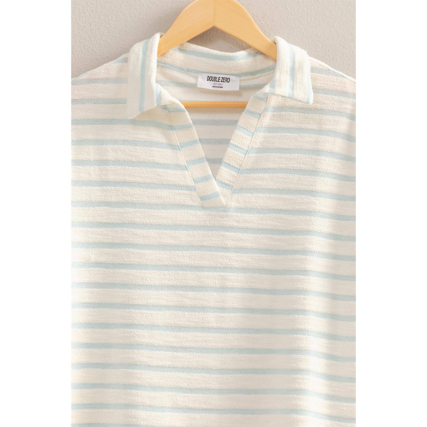 Striped Polo Neck Short Sleeve Top