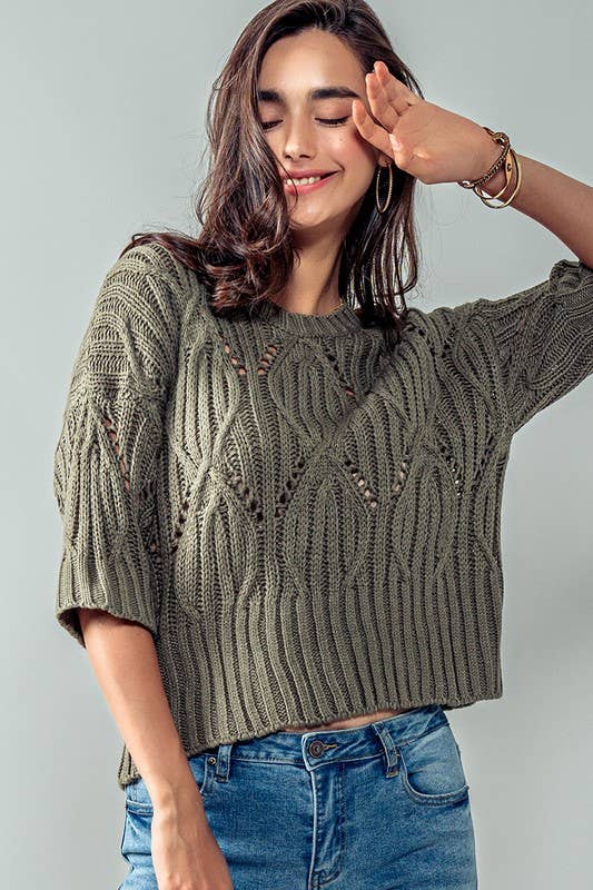 Knit Sweater Crochet Round Neck Short Sleeve Top