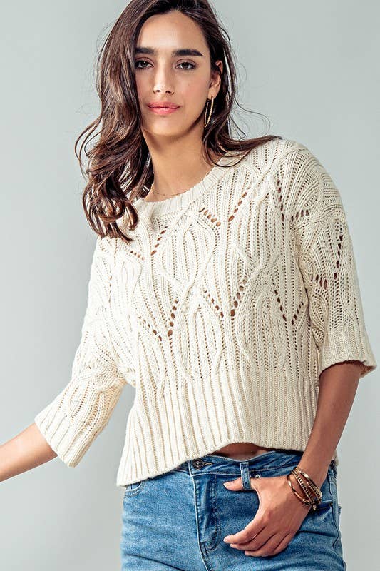 Knit Sweater Crochet Round Neck Short Sleeve Top