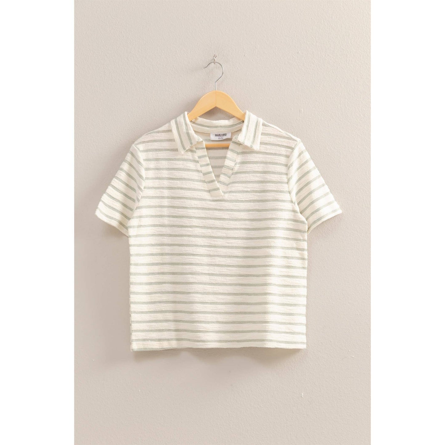 Striped Polo Neck Short Sleeve Top