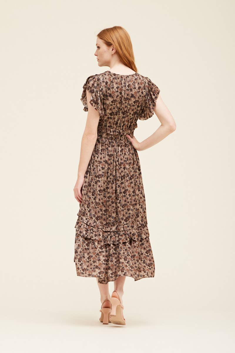 Ruffled Satin V Neck Dress - NYC