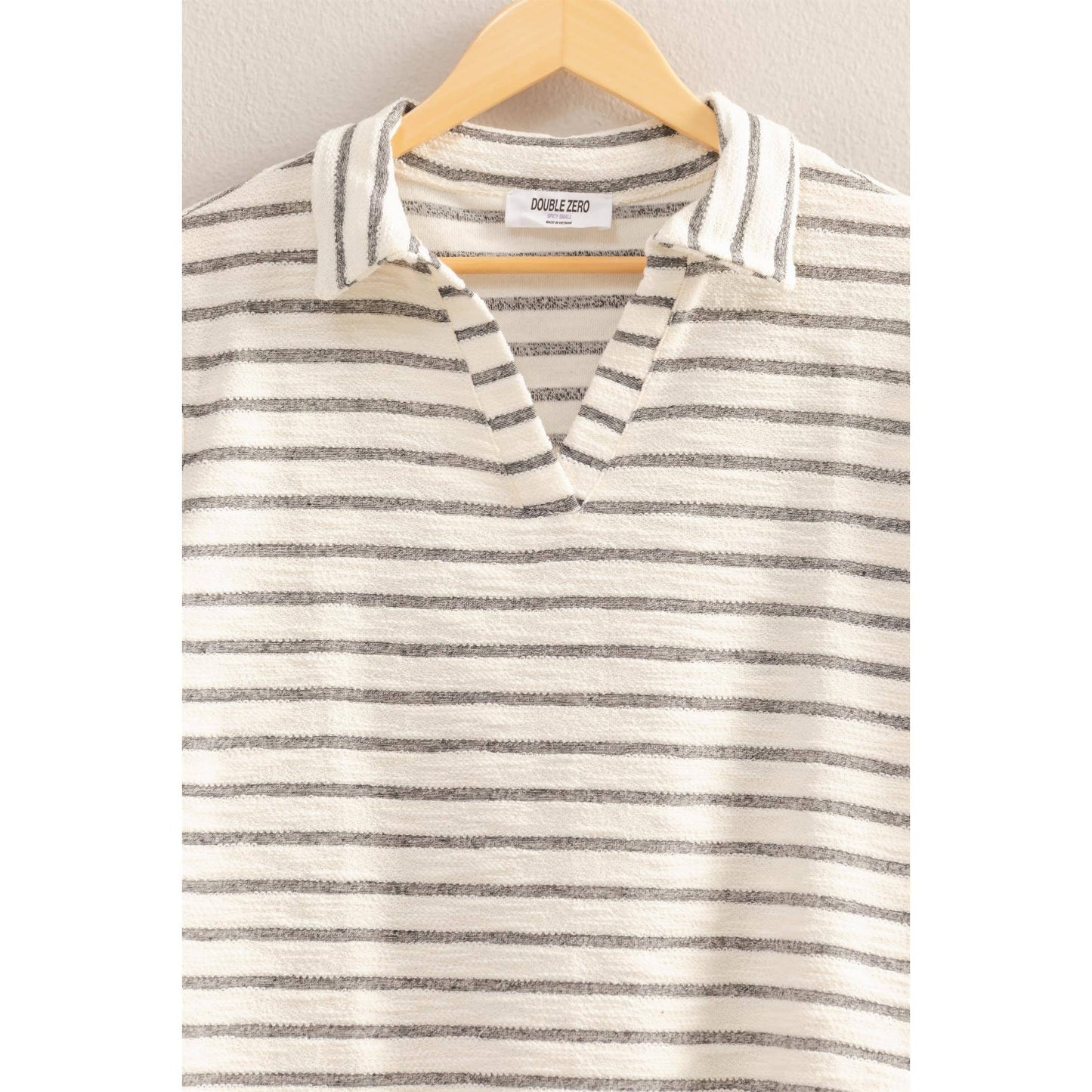 Striped Polo Neck Short Sleeve Top