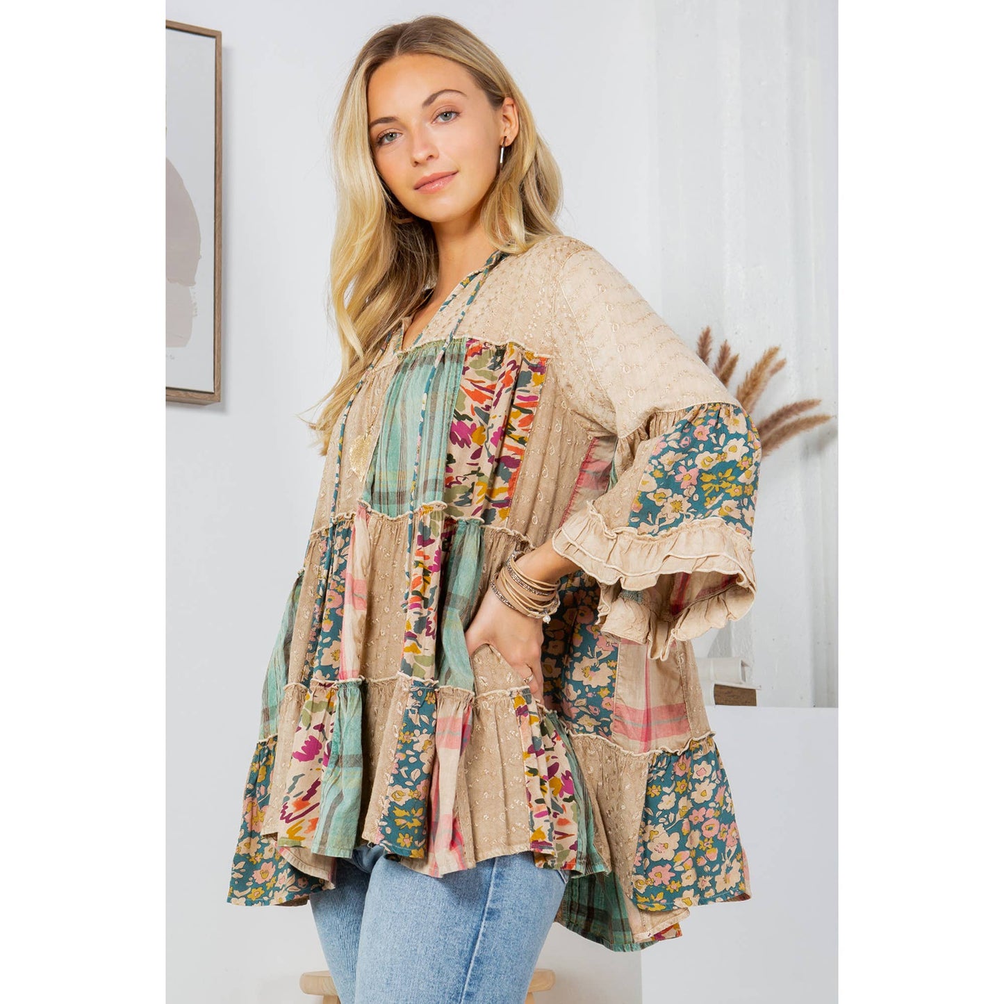 Overdyed Jhabla Top With Embroidery