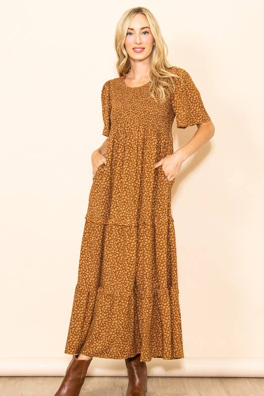 Fall In Love Smocked Flare Floral Maxi Dress with Pockets