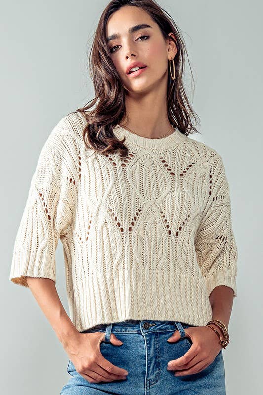 Knit Sweater Crochet Round Neck Short Sleeve Top