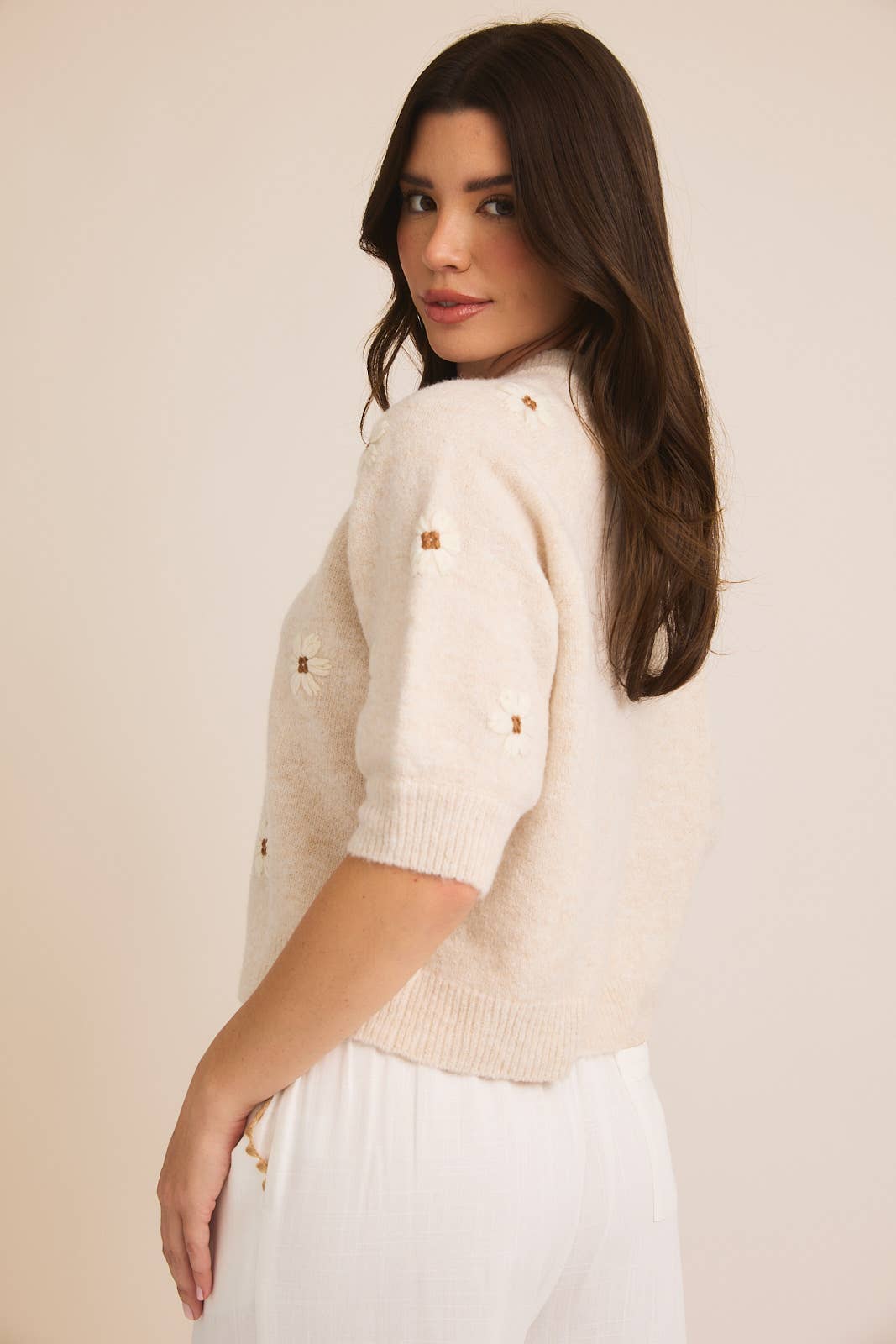 Floral Embroidered Knit Sweater Top