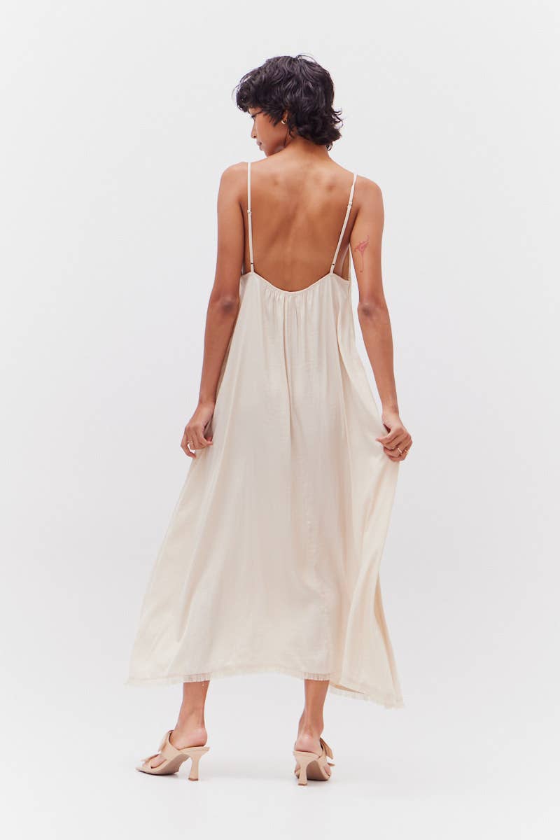 Grade & Gather Raw Hem Satin Midi Dress