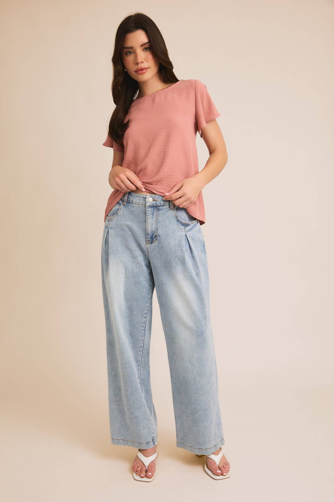 Pleated Wide Leg Denim