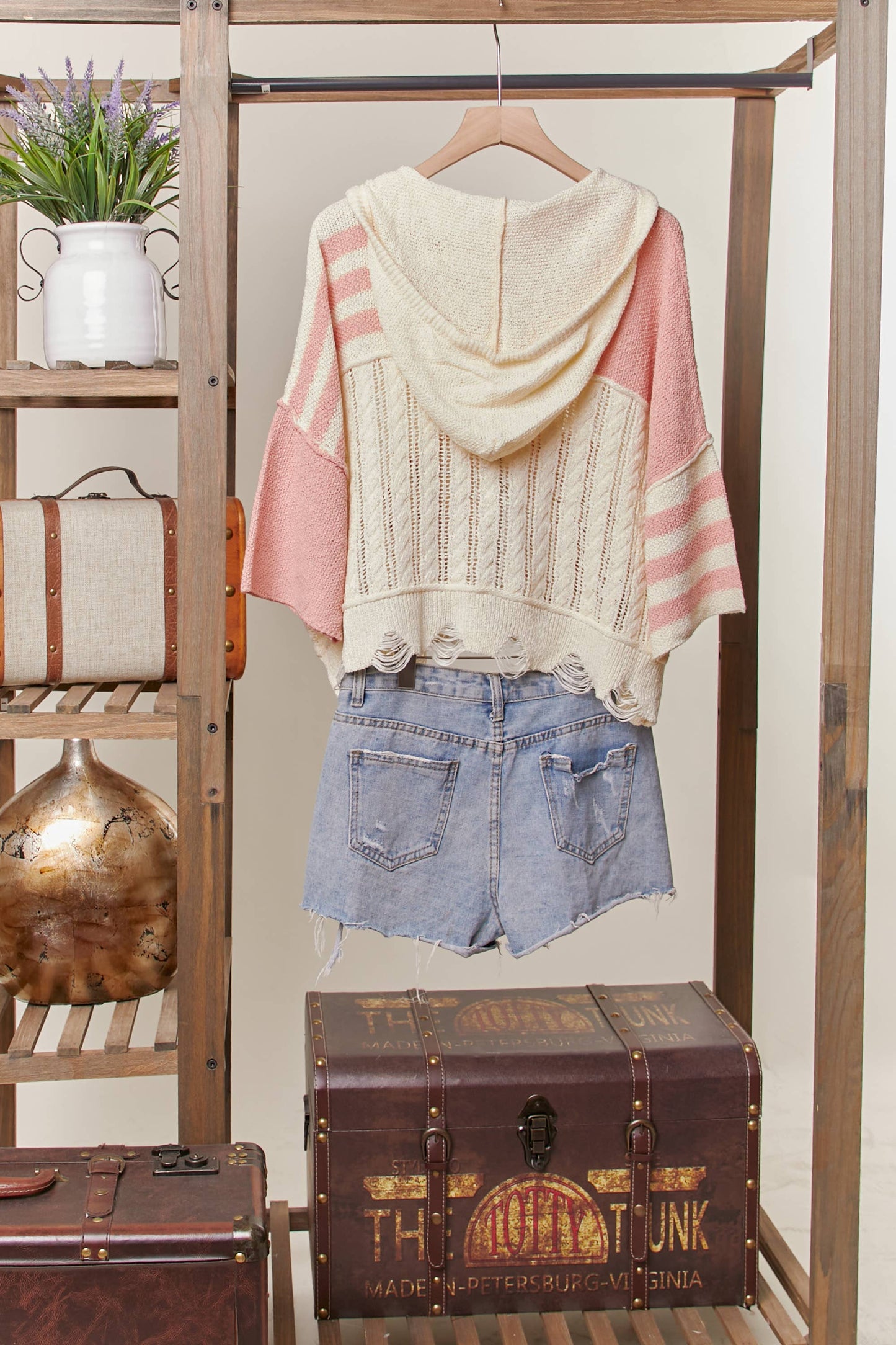 Stripe Distressed Knit Hoodie