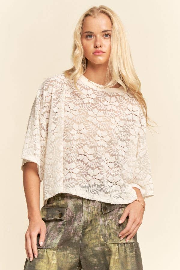 BOXY FLORAL LACE KNIT TOP