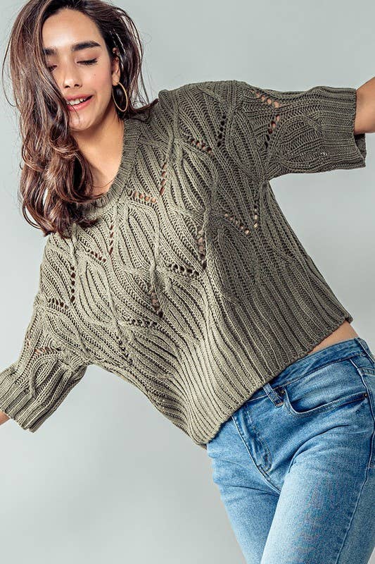 Knit Sweater Crochet Round Neck Short Sleeve Top