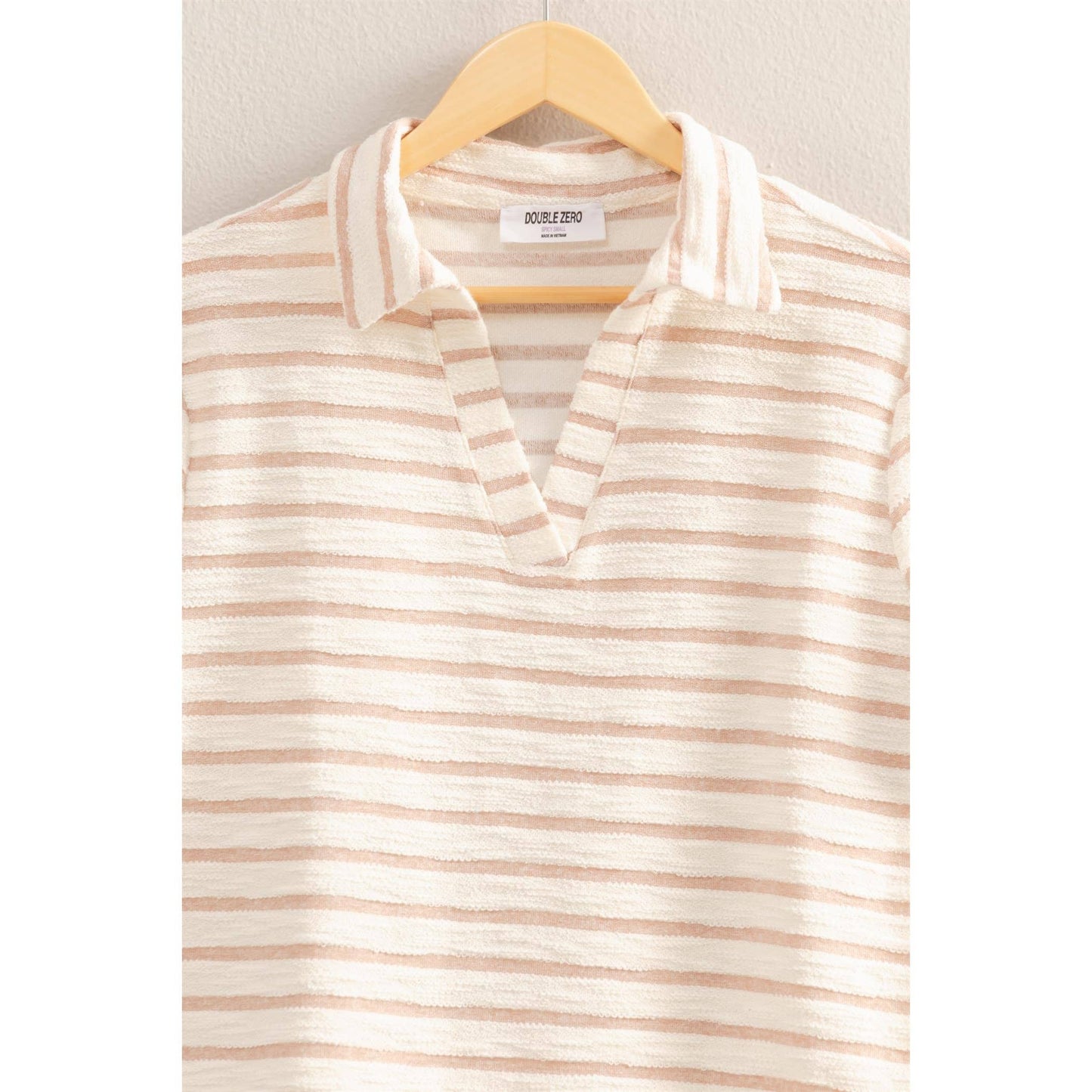 Striped Polo Neck Short Sleeve Top