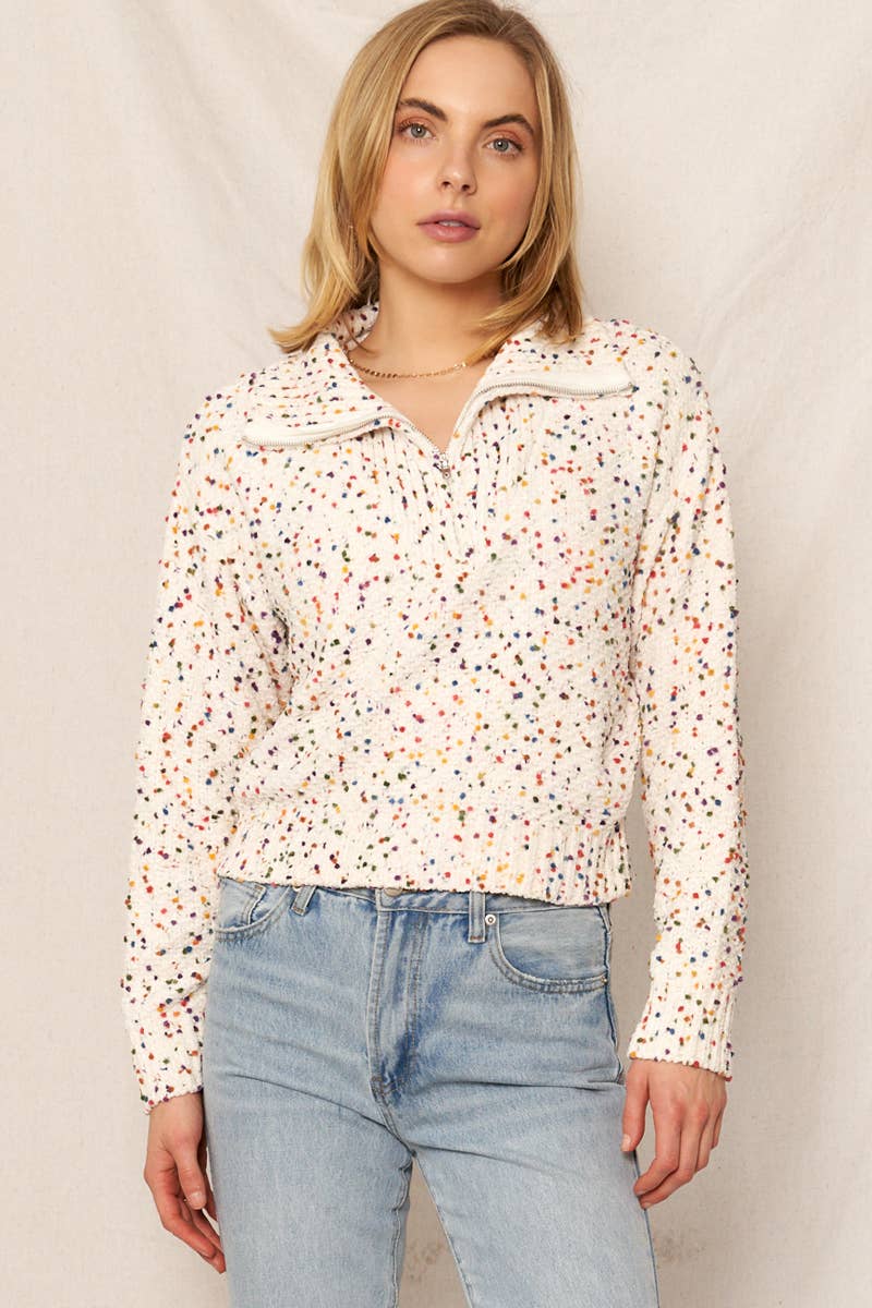 Half Zip Confetti Pullover Sweater
