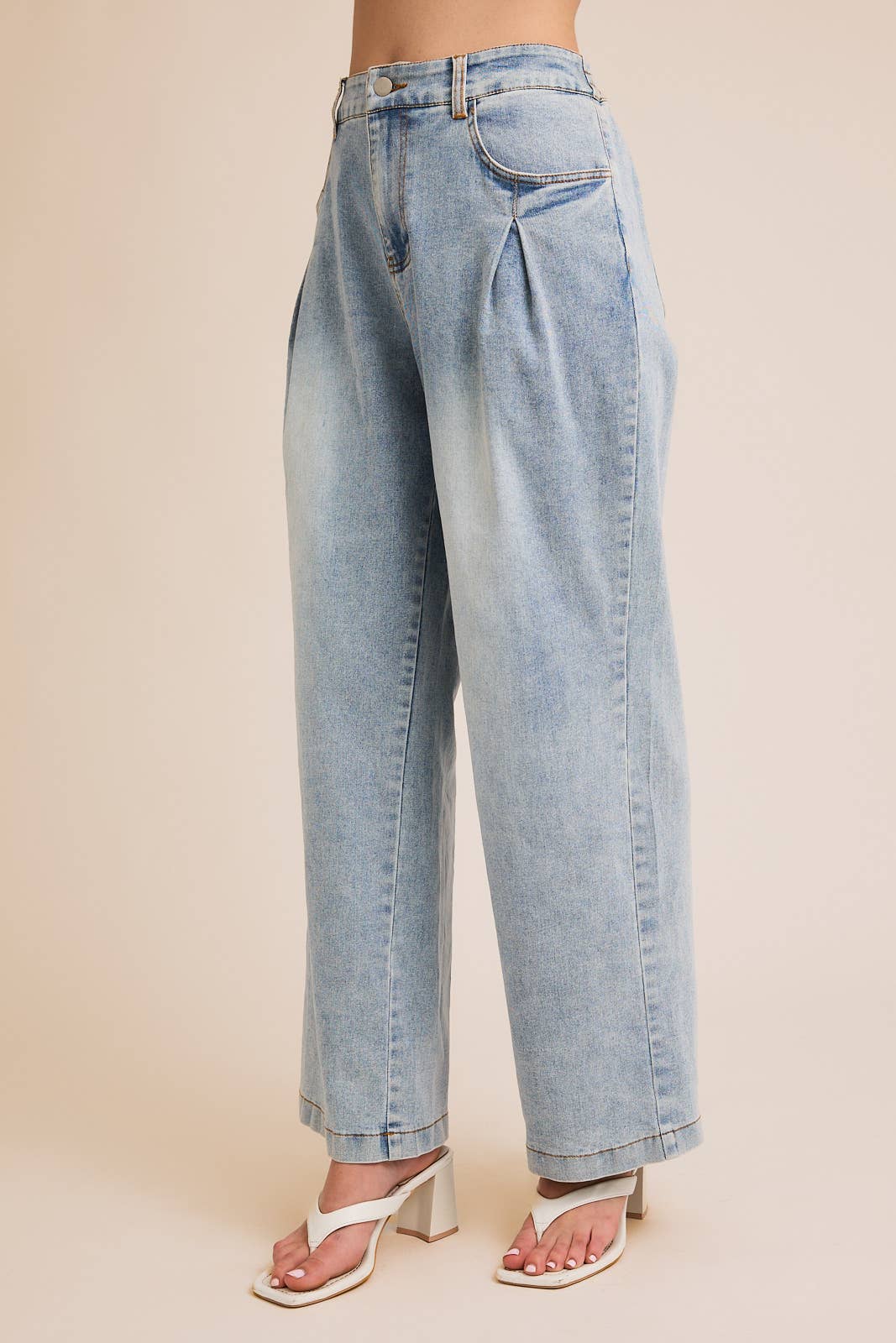 Pleated Wide Leg Denim