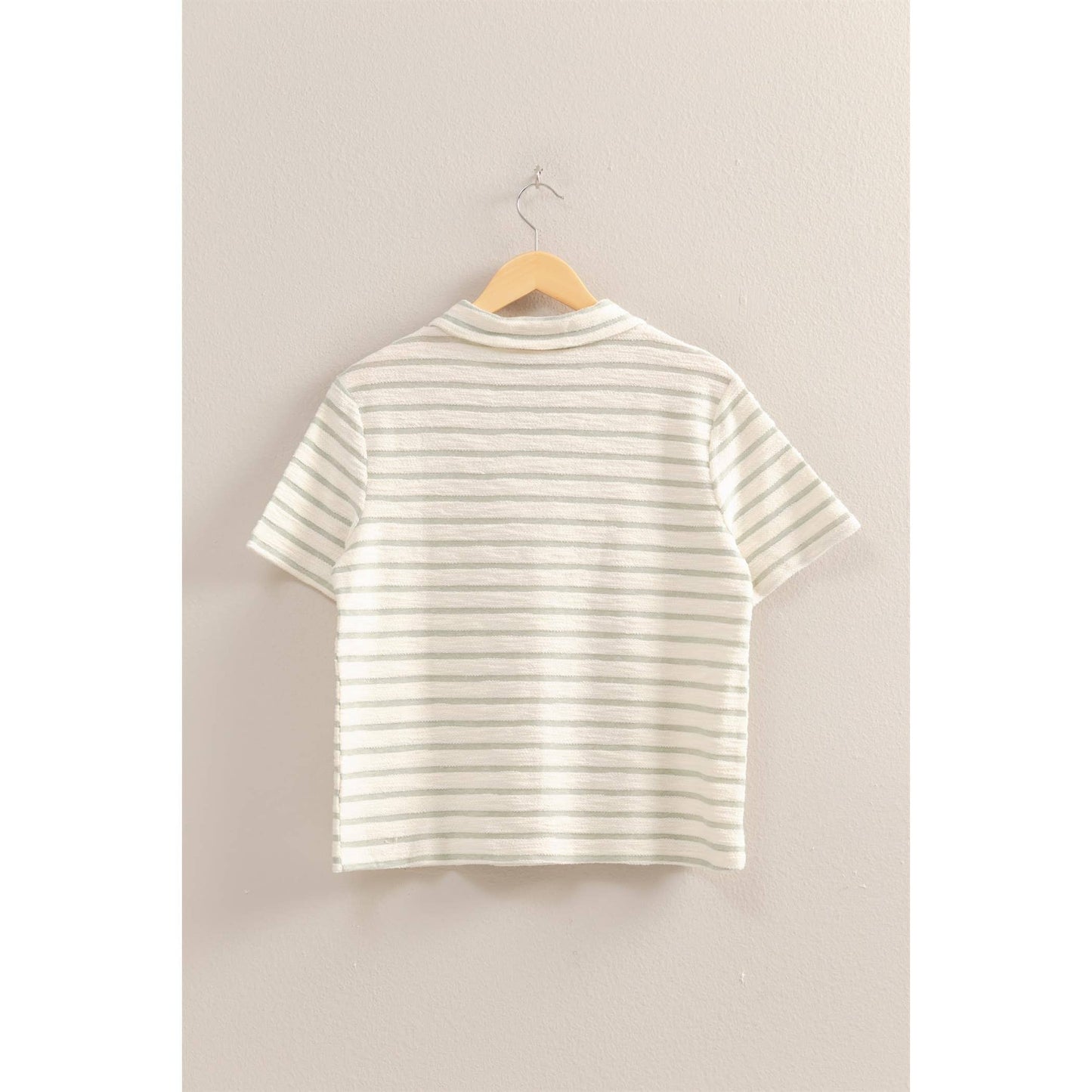 Striped Polo Neck Short Sleeve Top