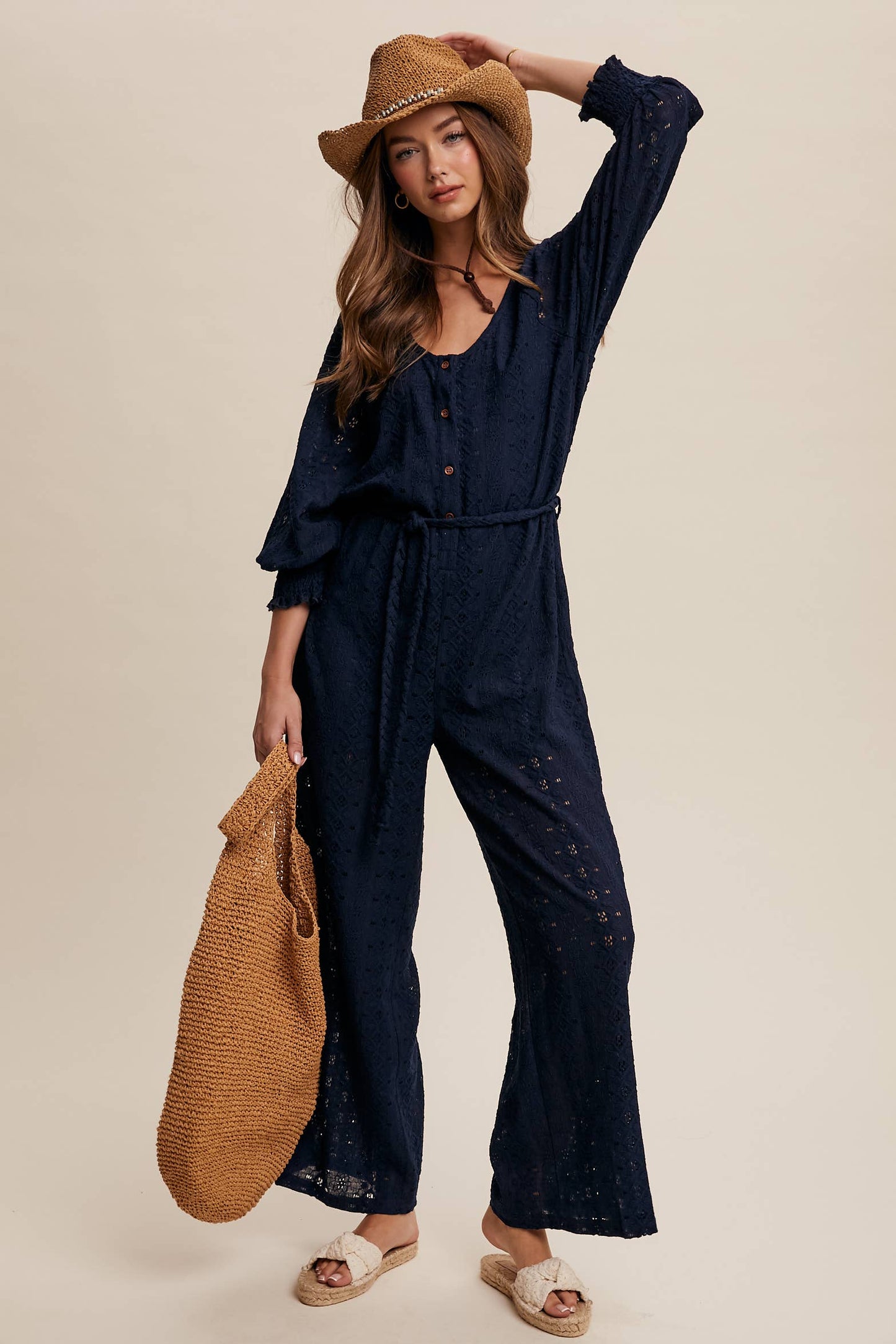 Eyelet Lace Wide Leg Jumpsuit