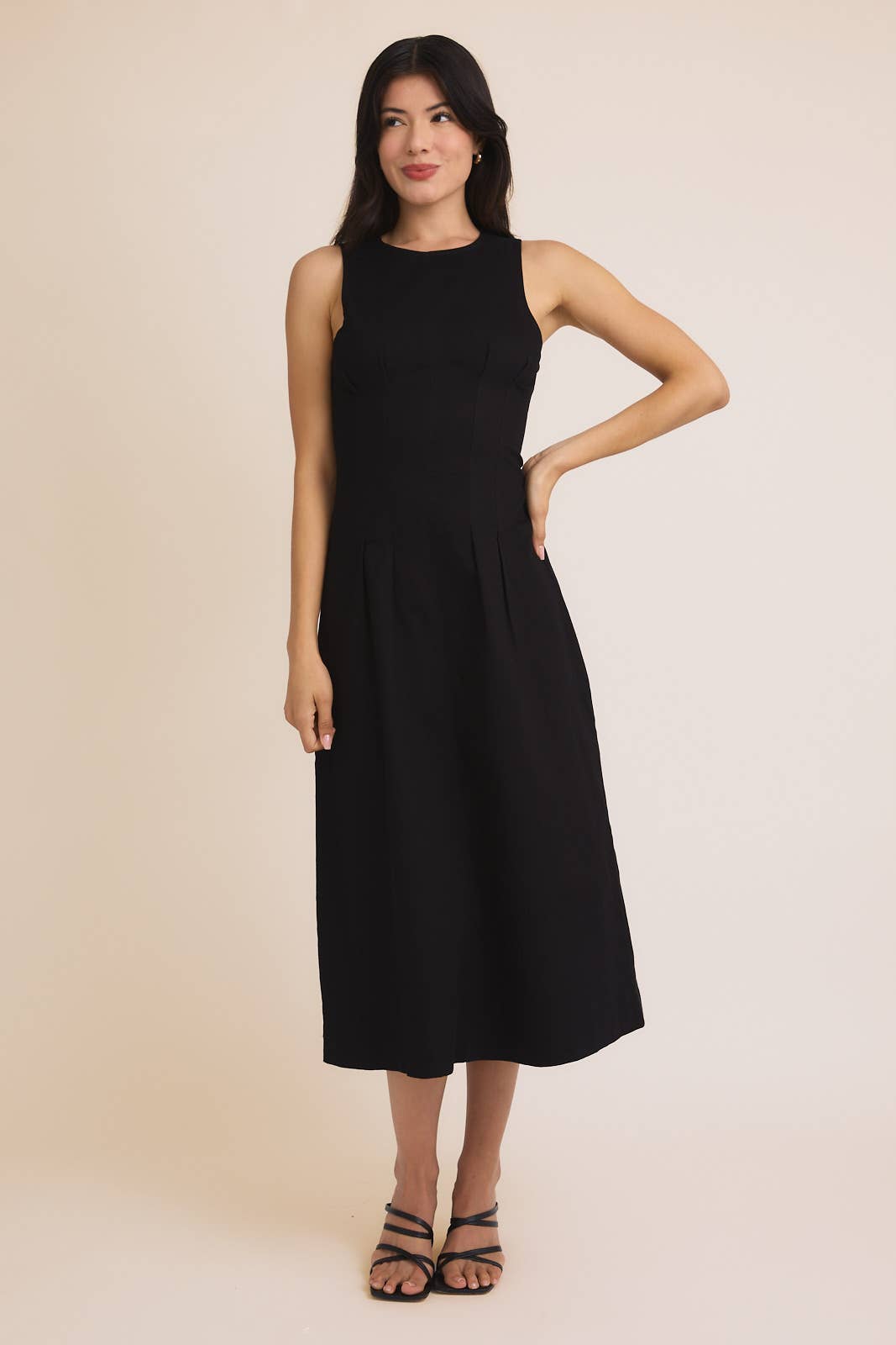 Claude Sleeveless Pleated Midi Dress