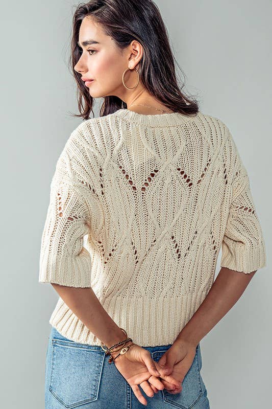 Knit Sweater Crochet Round Neck Short Sleeve Top