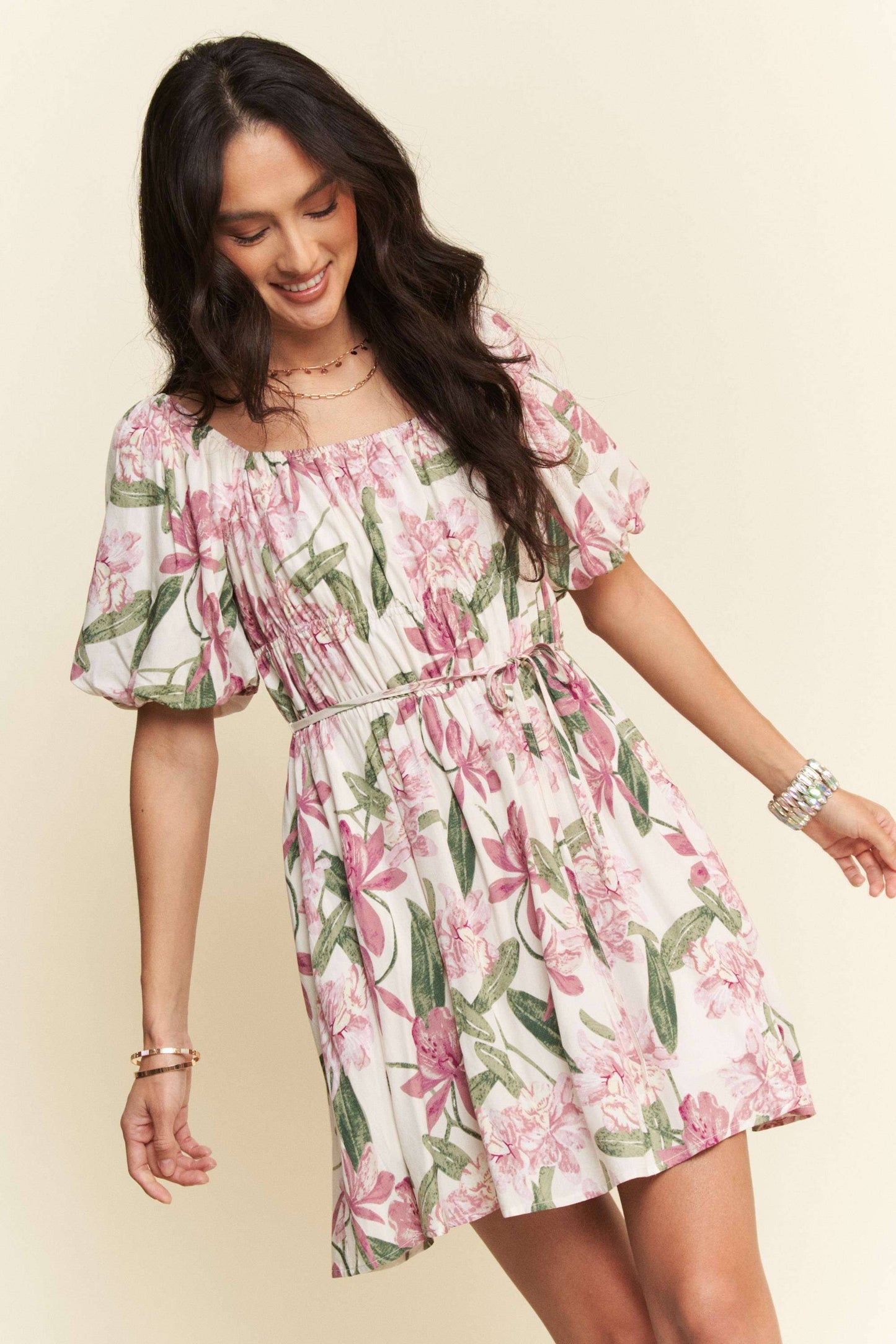 Square Neck Puff Sleeve Dress